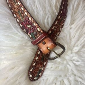 Tony Lama Tooled Leather Belt With Flowers